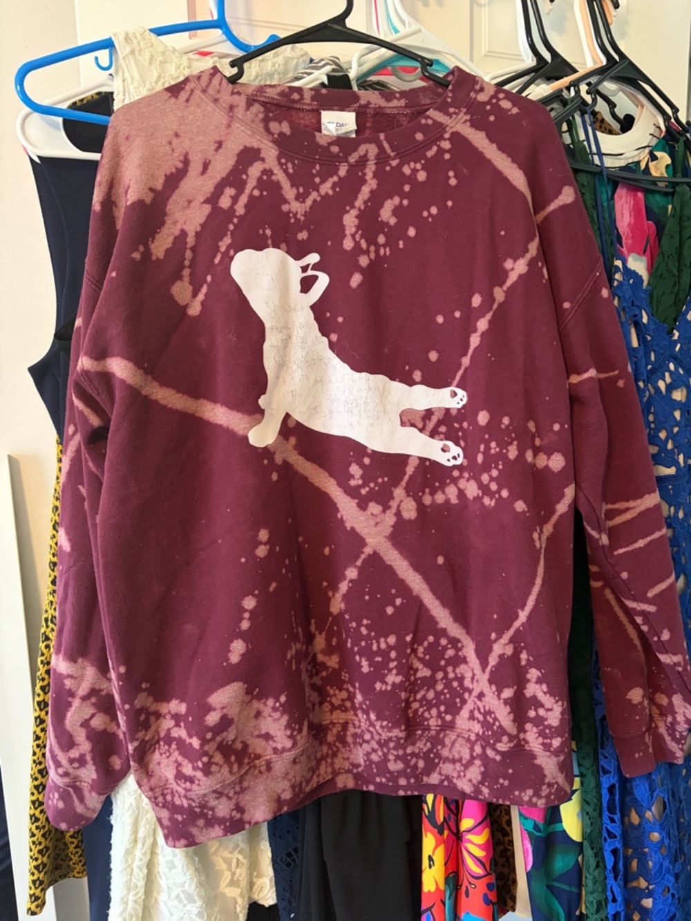 Gildan Maroon Bleach-Effect Cat Graphic Sweatshirt